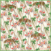 full size illustration tropical, luxury, bespoke Elwyn New York silk bandana with vintage, floral, bamboo, leopard wall paper print
