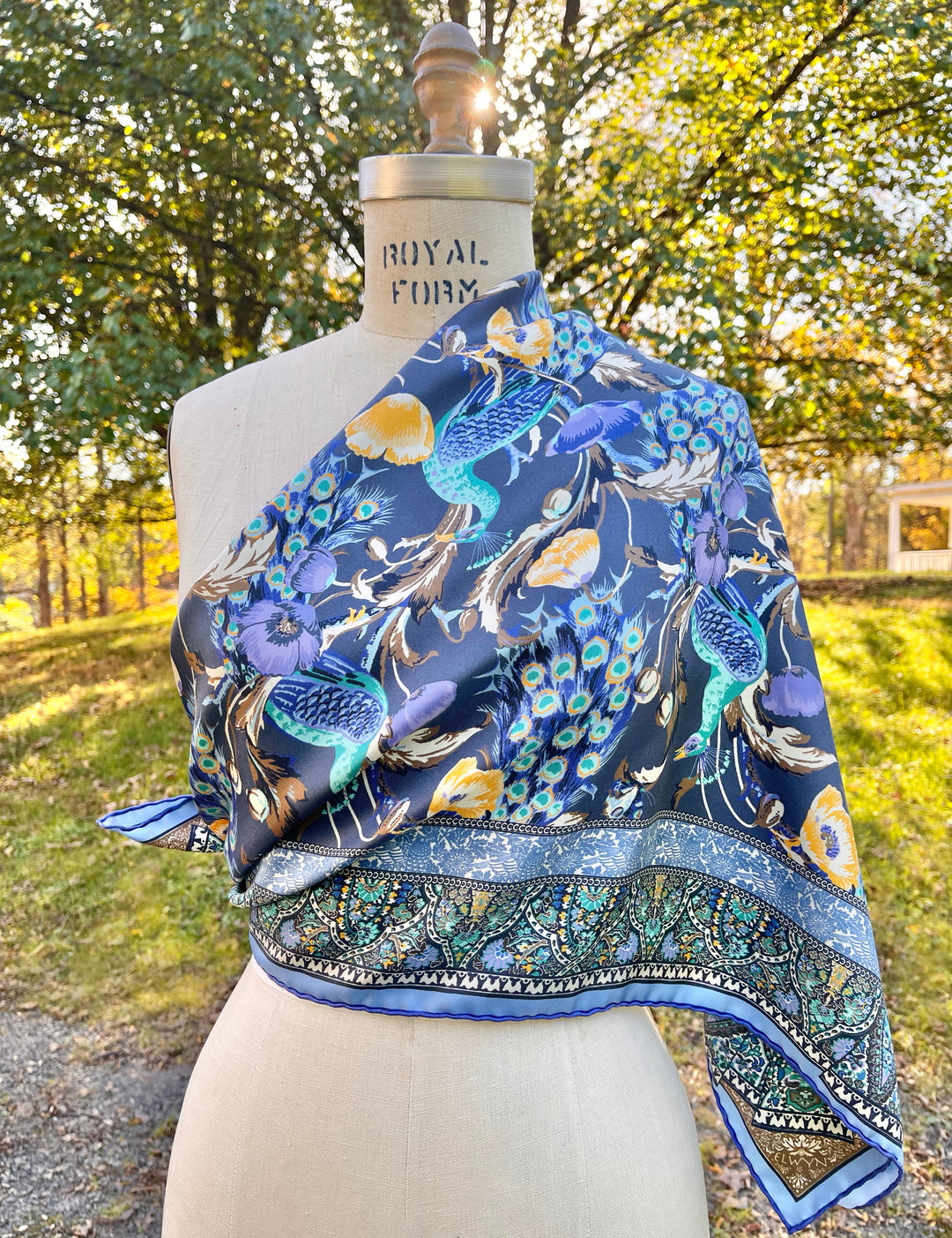 Elwyn New York Poppy Peacock Party Scarf | Hand sewn designer silk