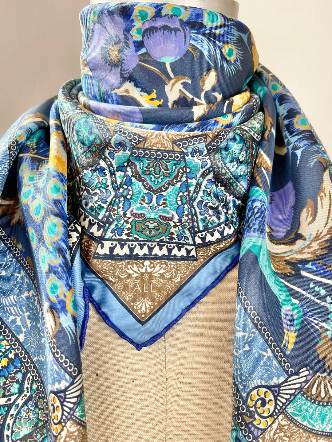 Elwyn New York Poppy Peacock Party Scarf | Hand sewn designer silk